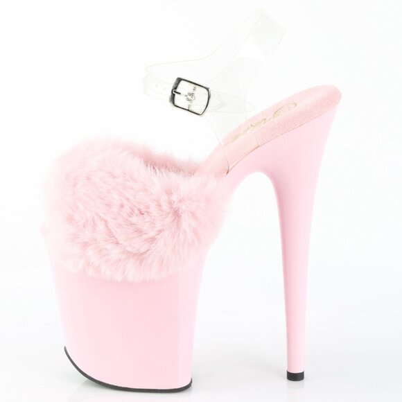 Fur Peep Toe Platform High Heel Shoes - Picture 1 of 5